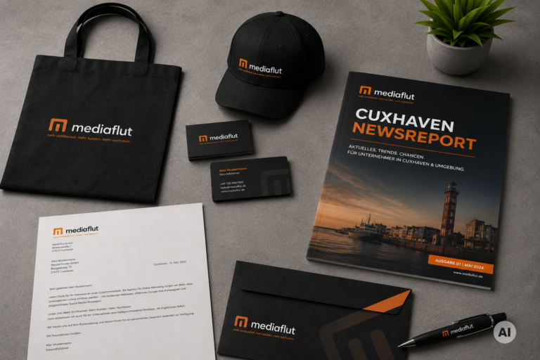 Ein KI generiertes Bild von Merchandise-Artikeln