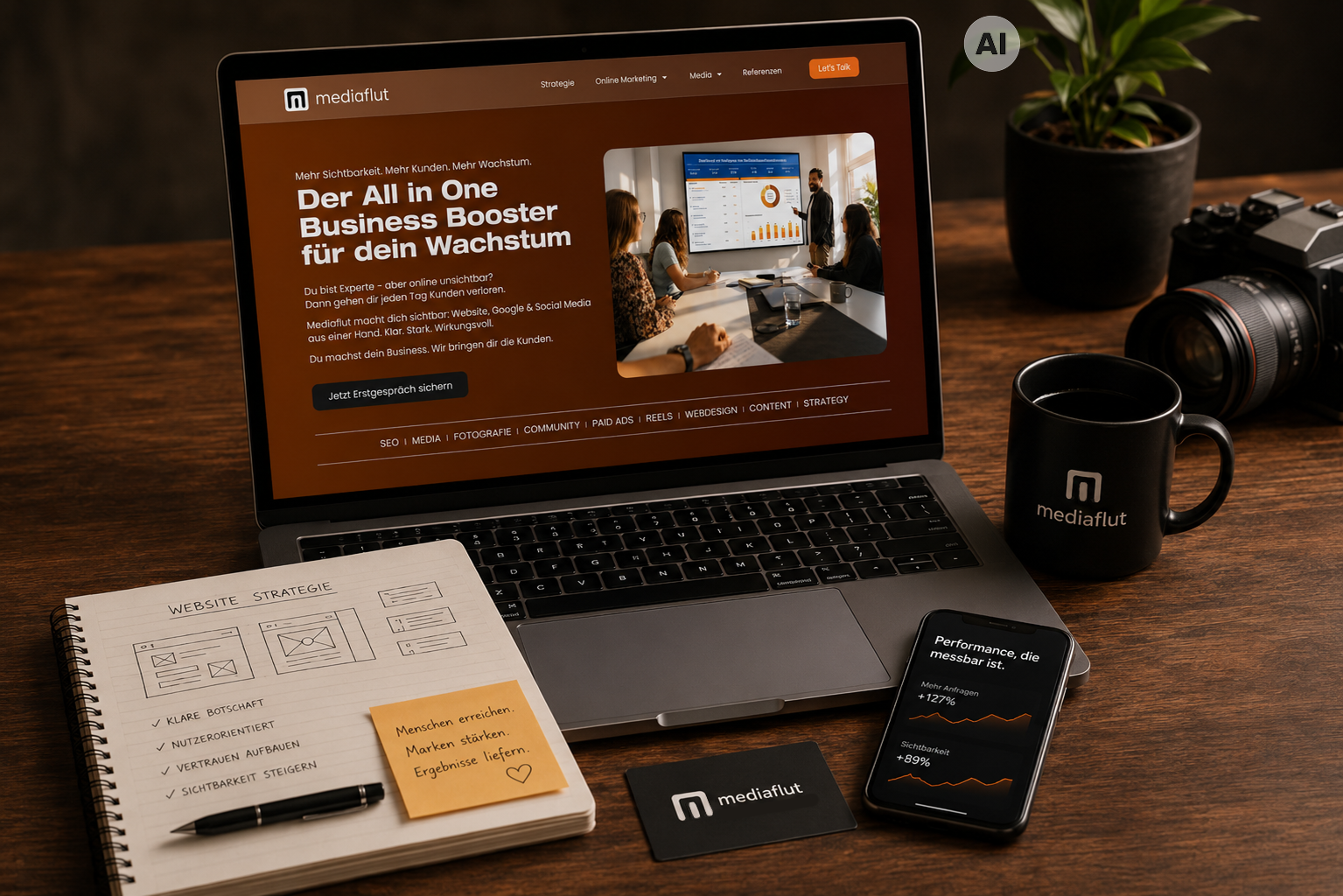 Website-Mockup für moderne Online-Präsenz, Webdesign und digitale Markenkommunikation